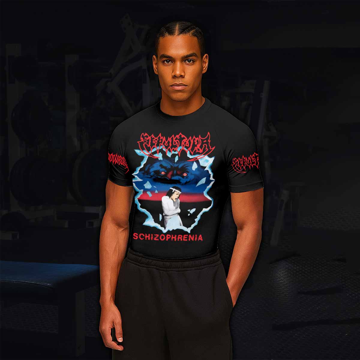 Sepultura Schizophrenia Men's Rash Guard Short Sleeve - lifestyle view