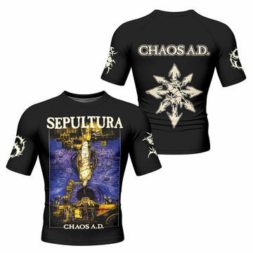 Chaos A.D. Sepultura Men's Rash Guard Short Sleeve - front and back view