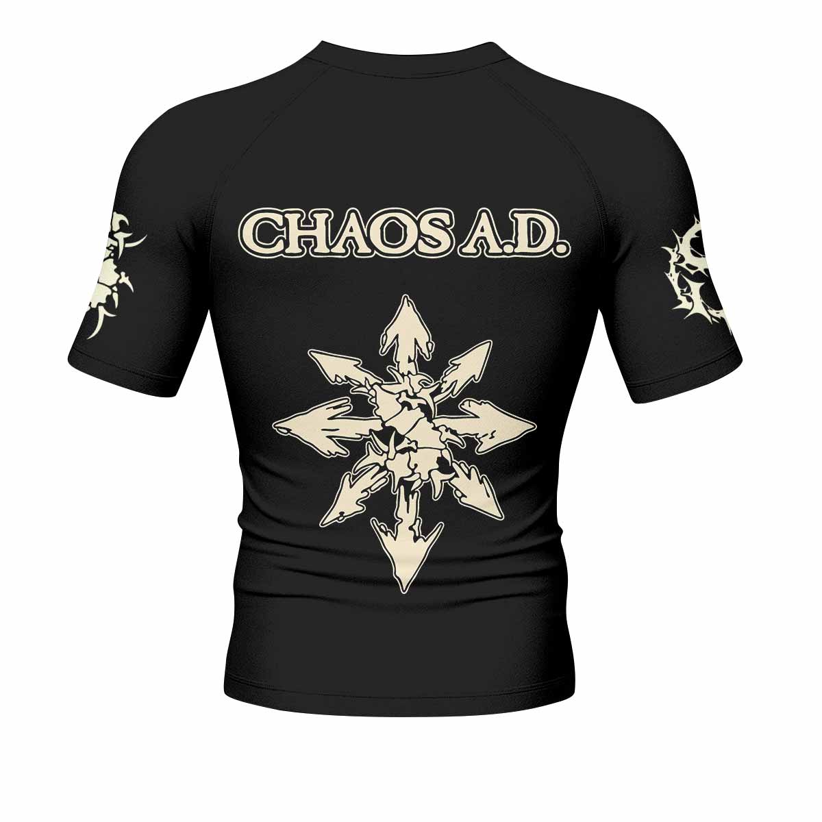 Chaos A.D. Sepultura Men's Rash Guard Short Sleeve - back view mockup
