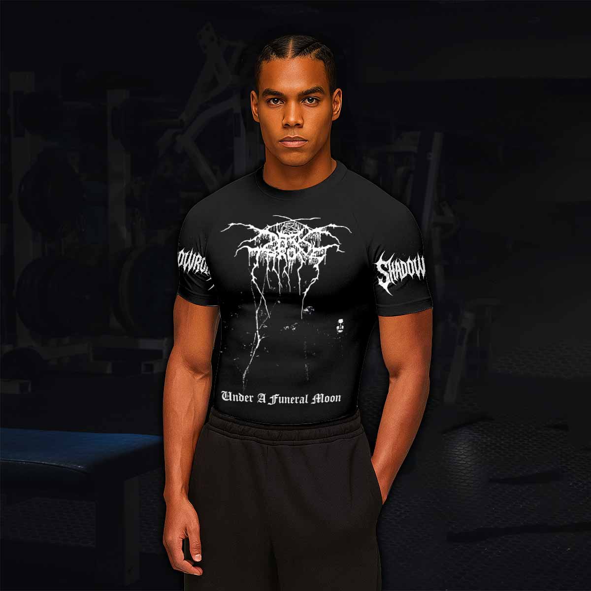 Darkthrone Under a Funeral Moon Men's Rash Guard Short Sleeve - lifestyle view