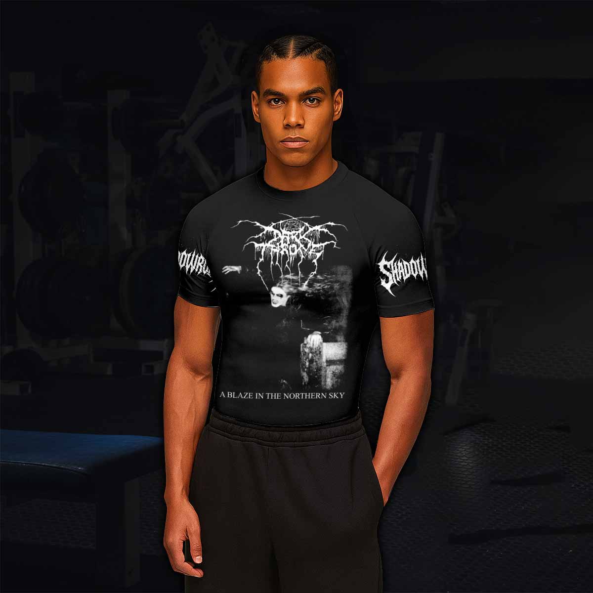 Darkthrone A Blaze in the Northern Sky Men's Rash Guard Short Sleeve - lifestyle view