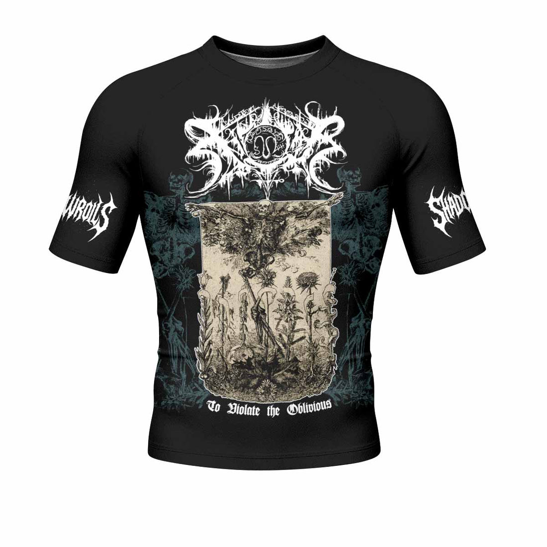 Xasthur To Violate the Oblivious Men's Rash Guard Short Sleeve - front and back view
