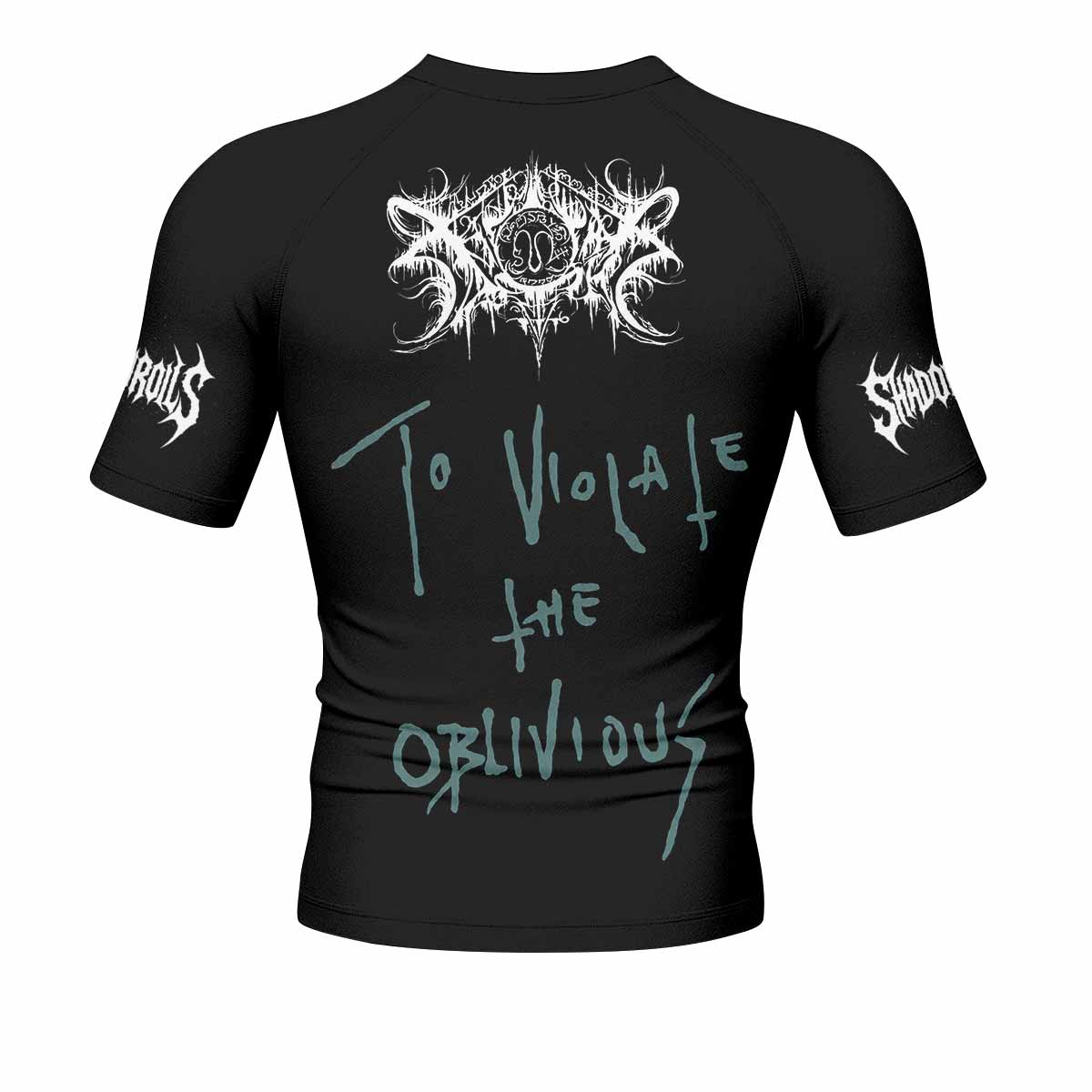 Xasthur To Violate the Oblivious Men's Rash Guard Short Sleeve - back view mockup