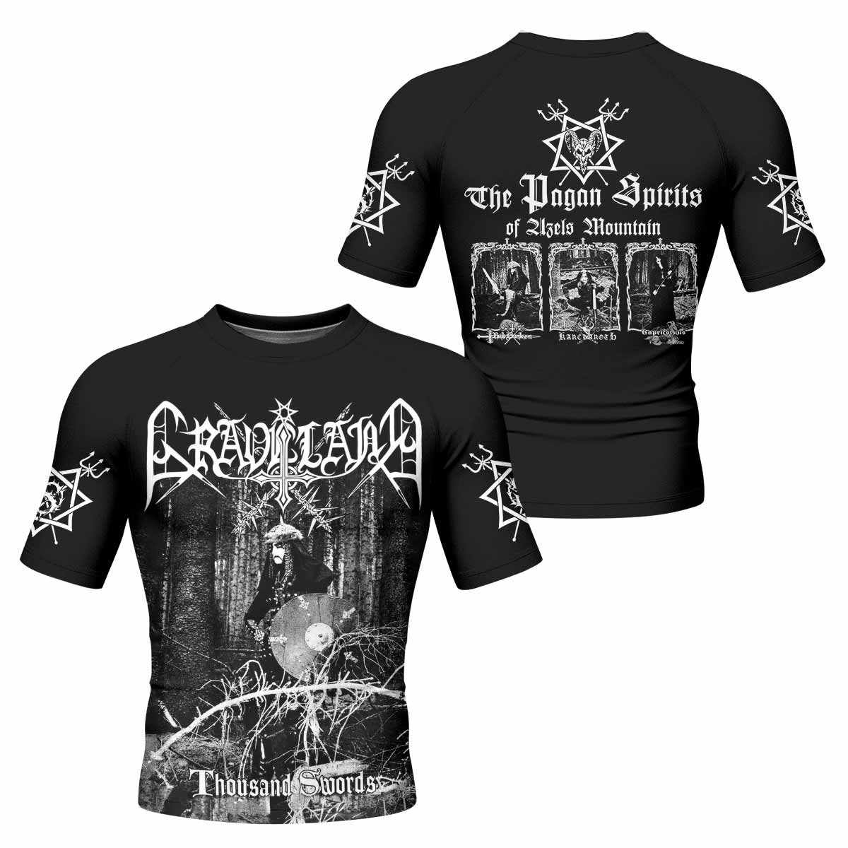 Graveland Thousand Swords Men's Rash Guard Short Sleeve - front and back view