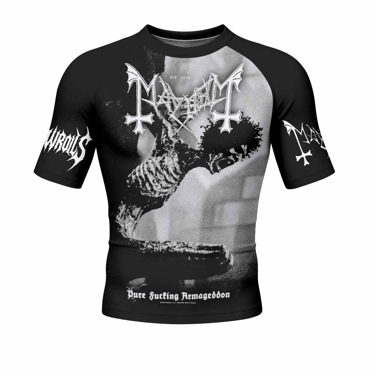 Mayhem Pure Fucking Armageddon Men's Rash Guard Short Sleeve - front view mockup