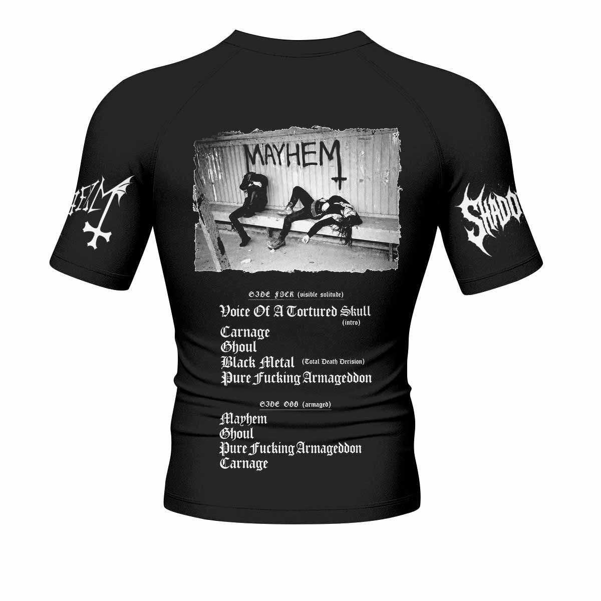 Mayhem Pure Fucking Armageddon Men's Rash Guard Short Sleeve - back view mockup