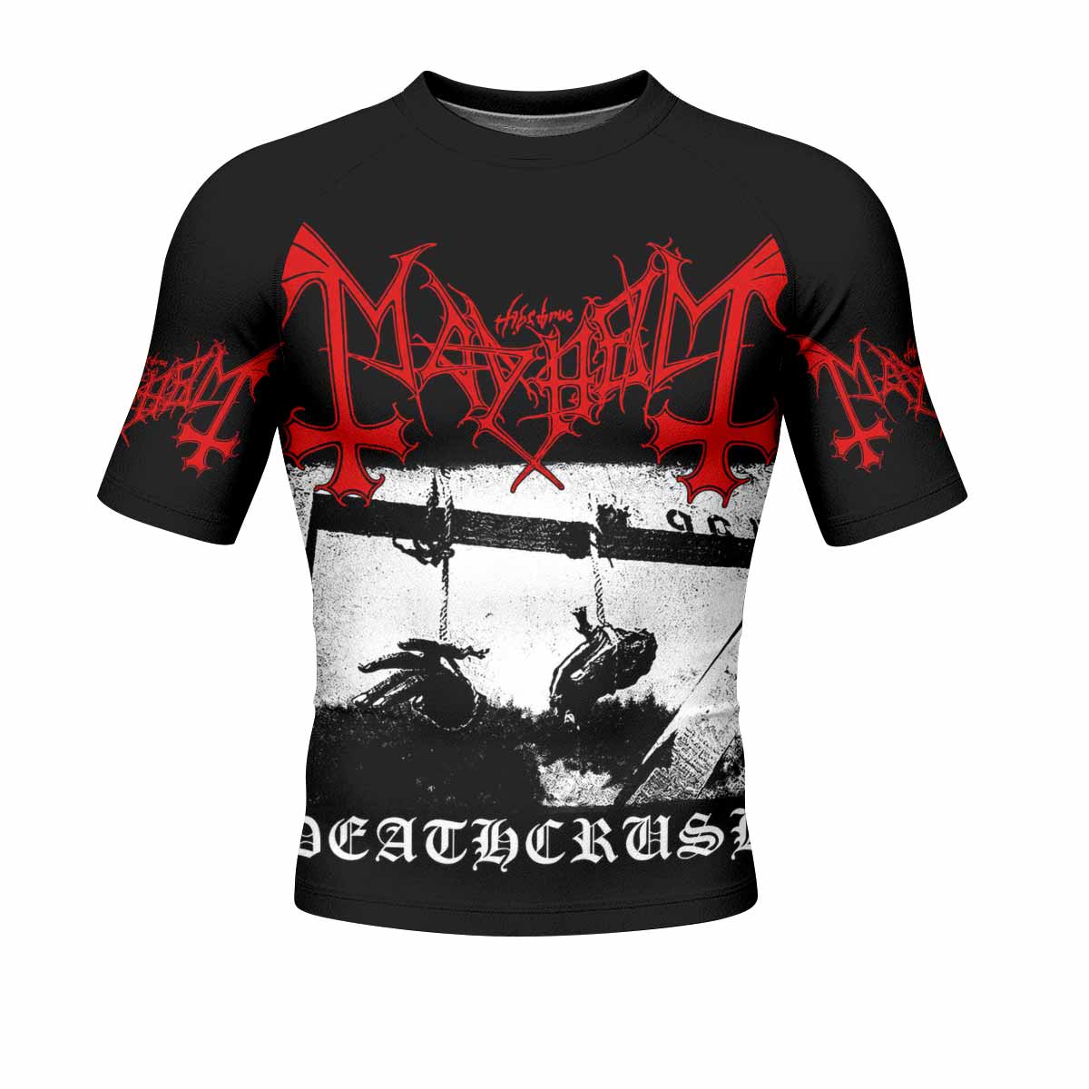 Mayhem Deathcrush No Fun No Core No Mosh No Trends Men's Rash Guard Short Sleeve - front view mockup