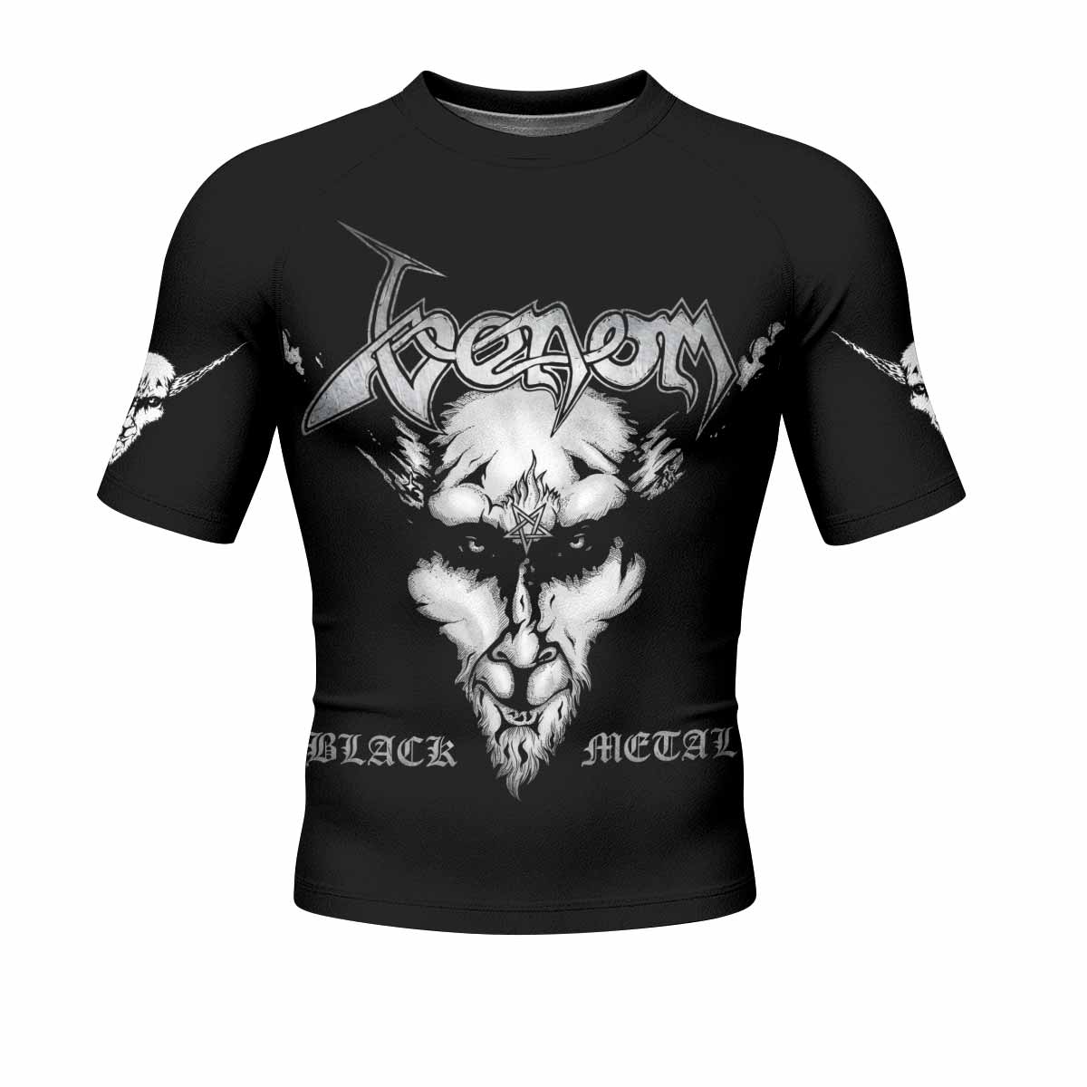 Venom Black Metal Goat Sigil Men's Rash Guard Short Sleeve - front view mockup
