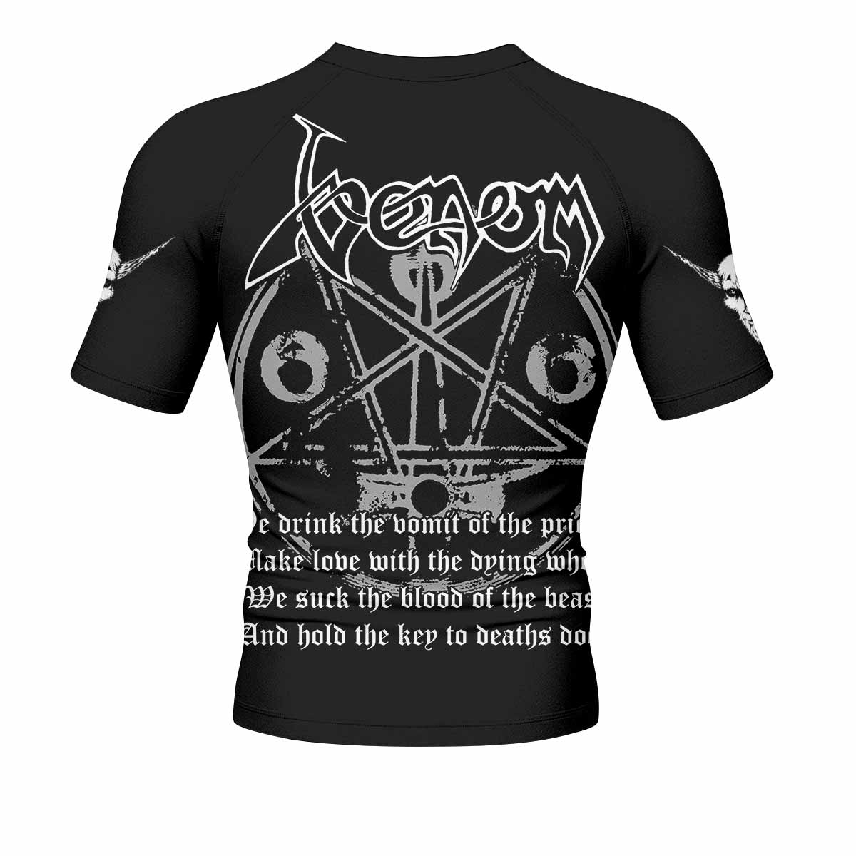 Venom Black Metal Goat Sigil Men's Rash Guard Short Sleeve - back view mockup
