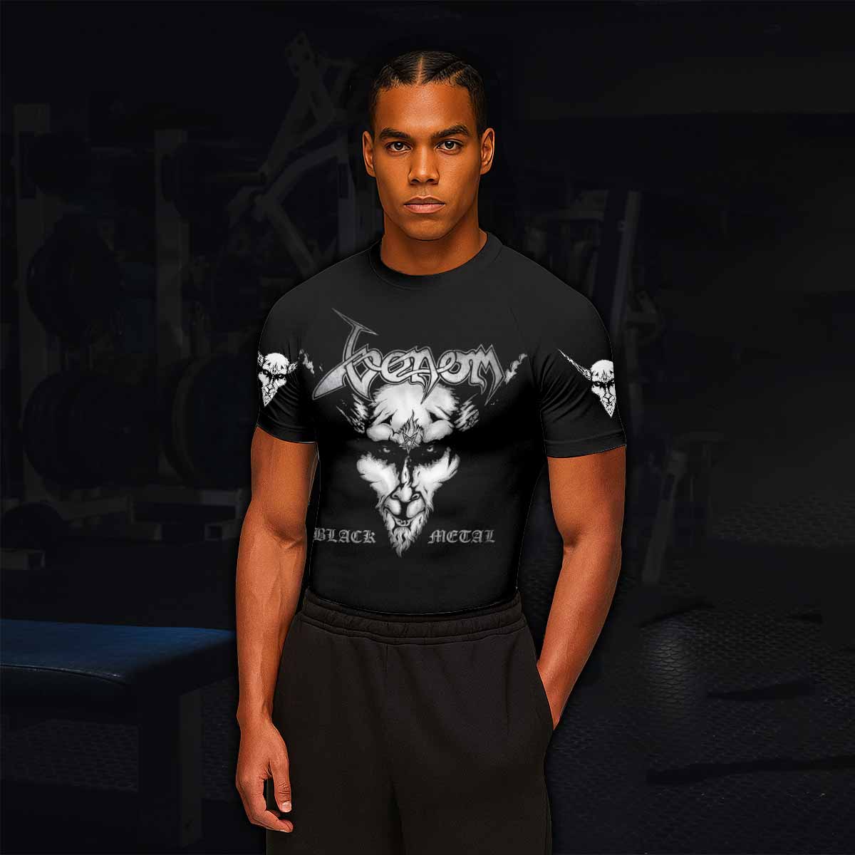 Venom Black Metal Goat Sigil Men's Rash Guard Short Sleeve - lifestyle view
