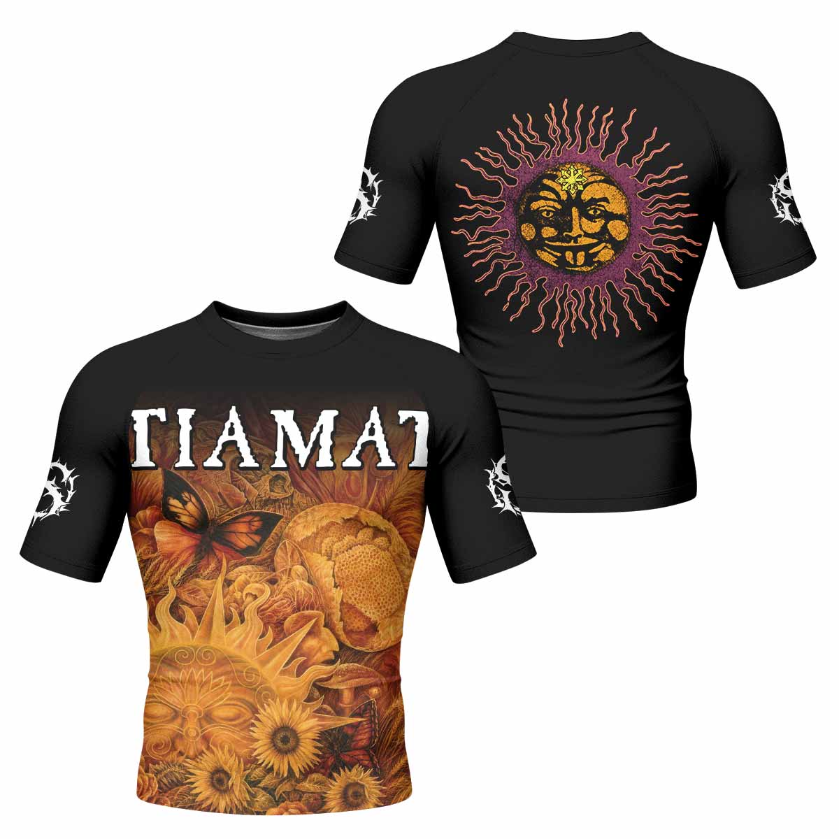 Tiamat Spiritual Sun Men's Rash Guard Short Sleeve - front and back view