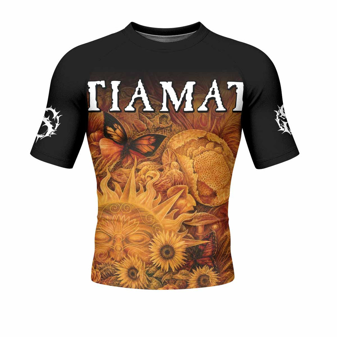 Tiamat Spiritual Sun Men's Rash Guard Short Sleeve - front and back view