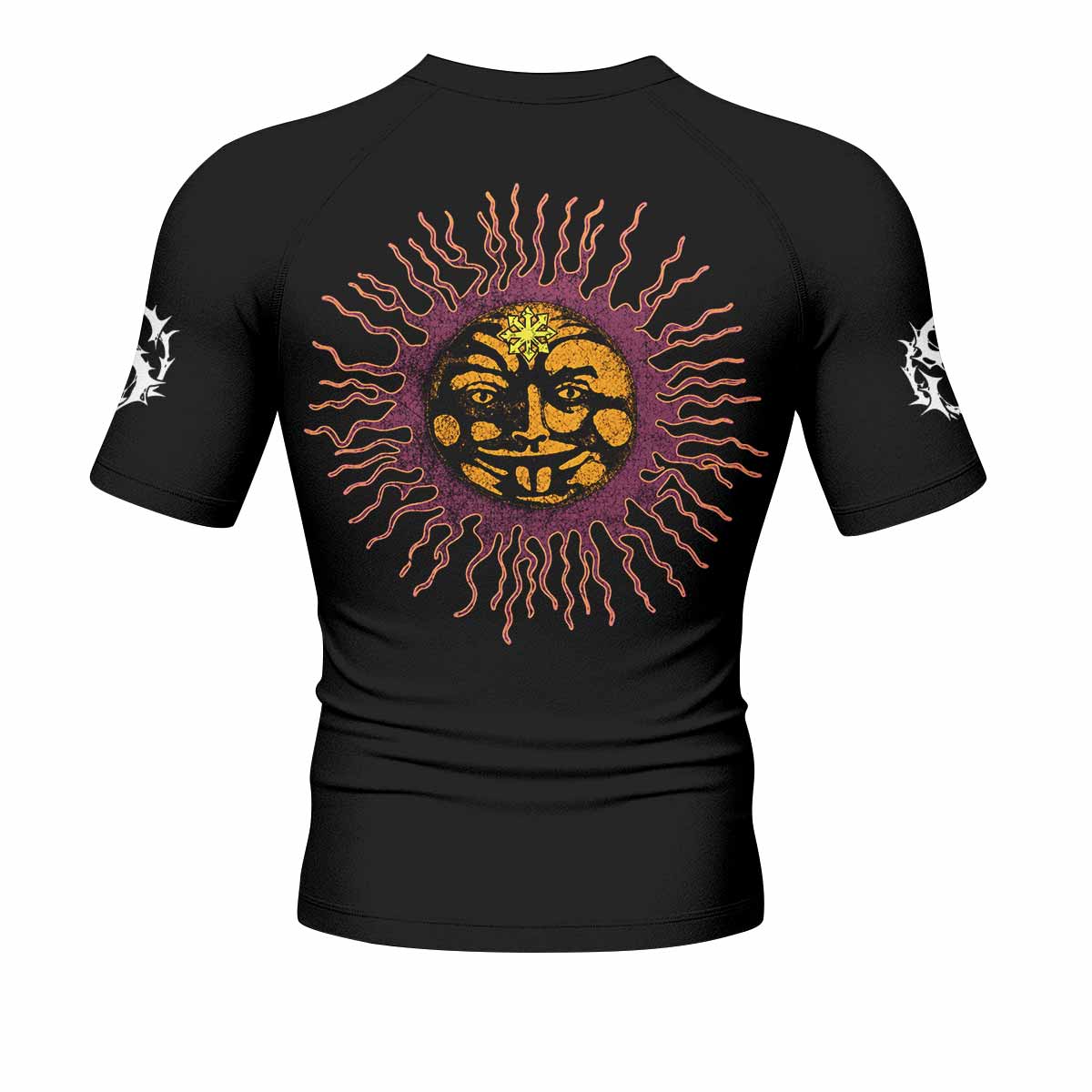 Tiamat Spiritual Sun Men's Rash Guard Short Sleeve - back view mockup