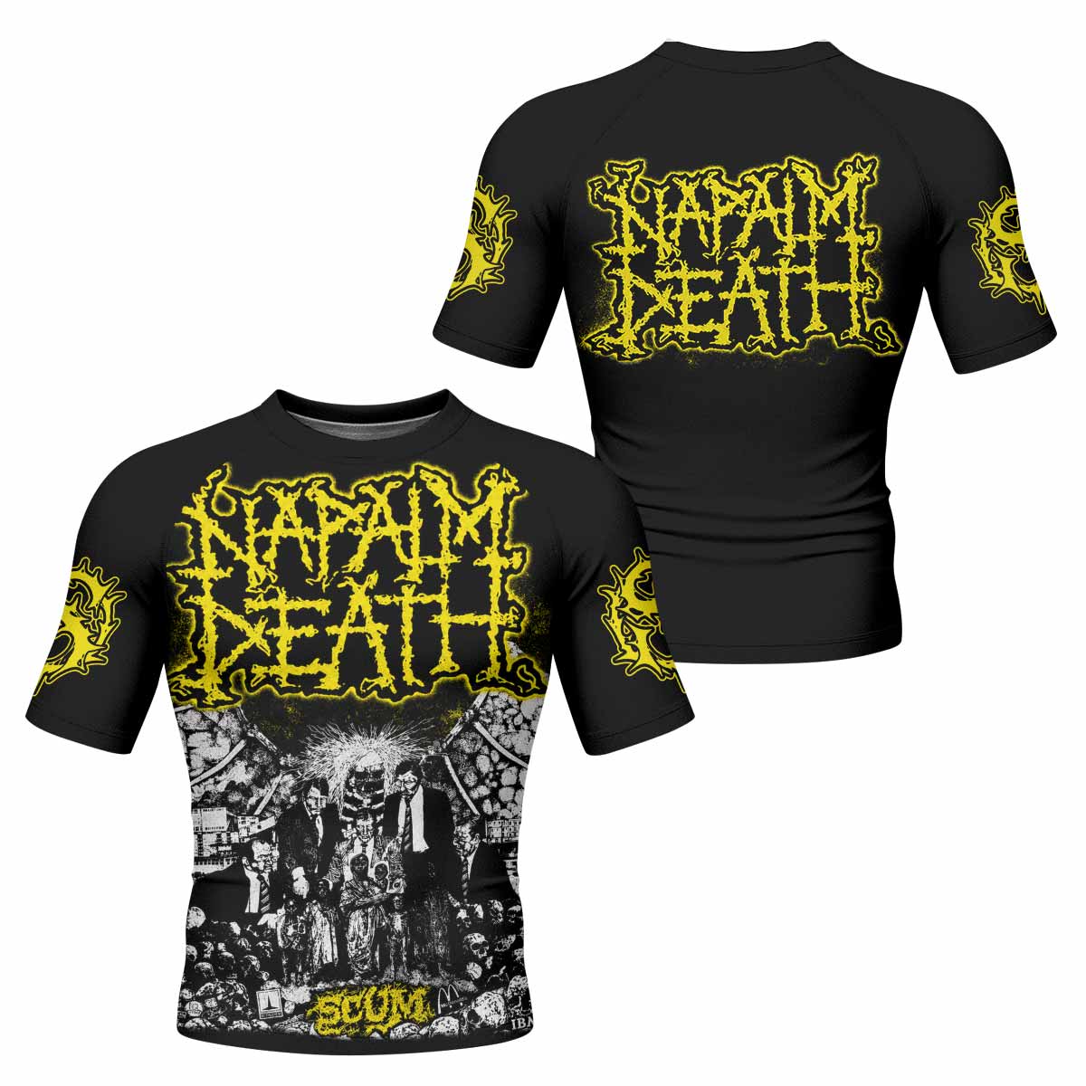 Napalm Death Scum Men's Rash Guard Short Sleeve - front and back view
