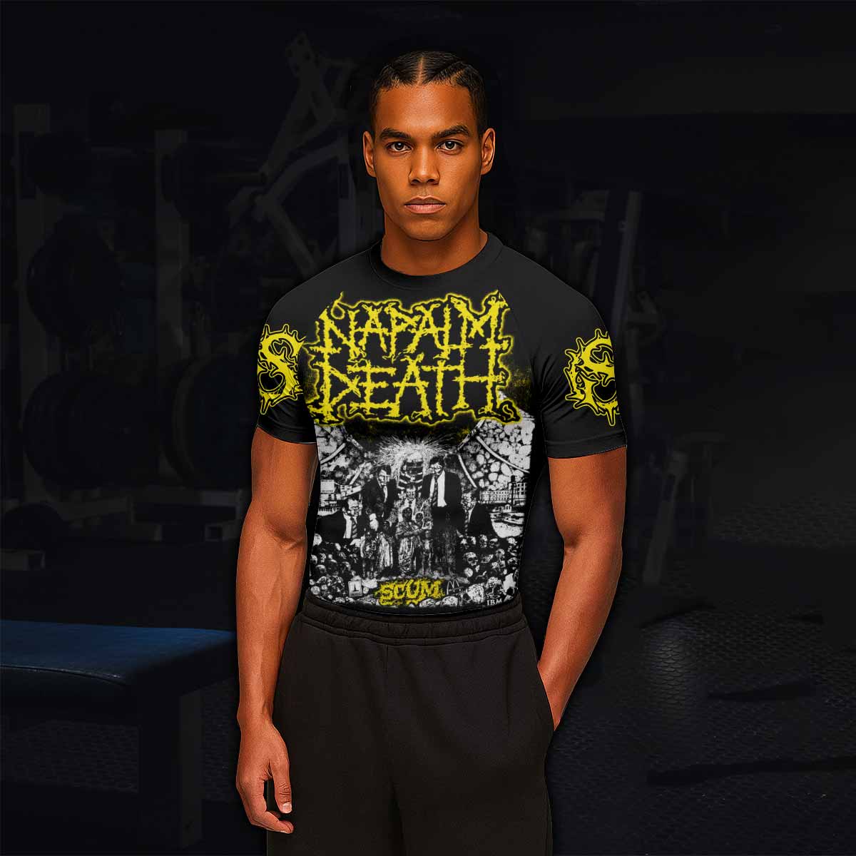 Napalm Death Scum Men's Rash Guard Short Sleeve - lifestyle view
