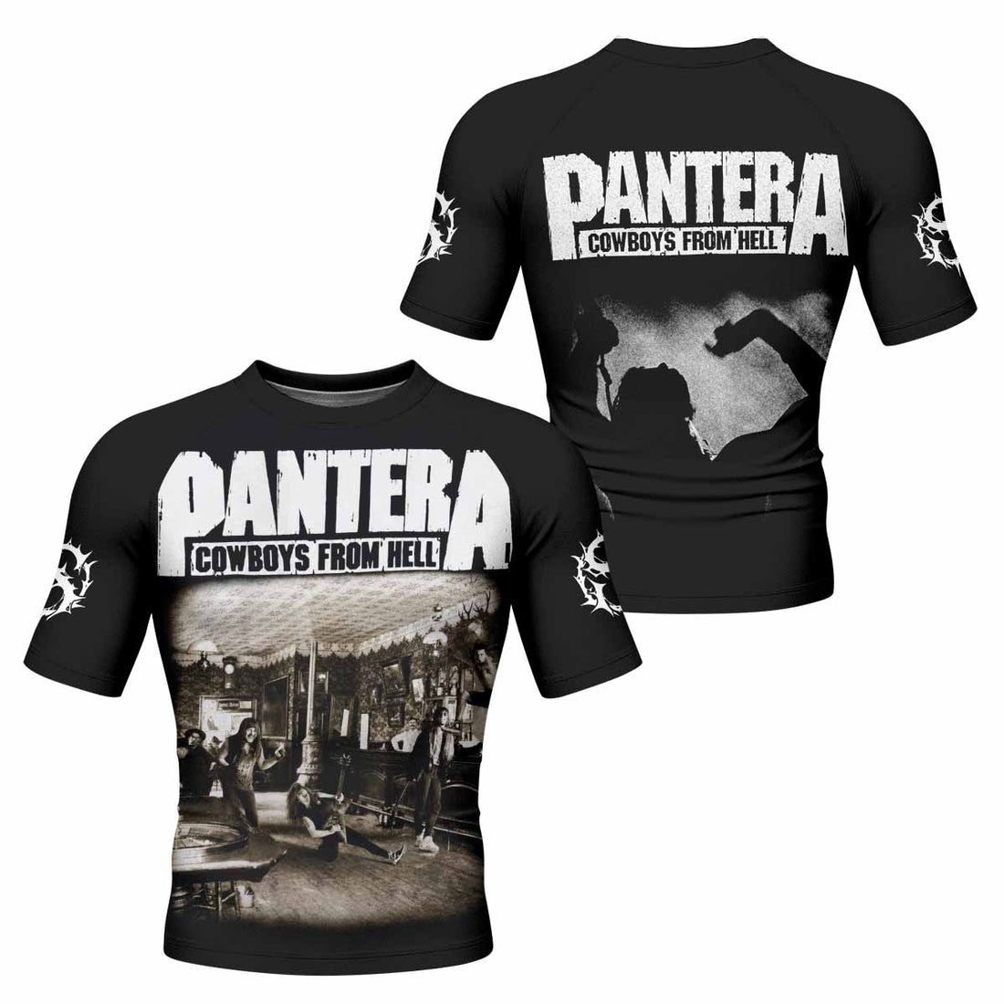 Cowboys from Hell Pantera Men's Rash Guard Short Sleeve - front and back view