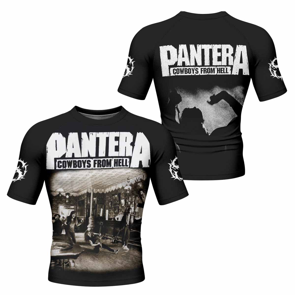 Cowboys from Hell Pantera Men's Rash Guard Short Sleeve - front and back view