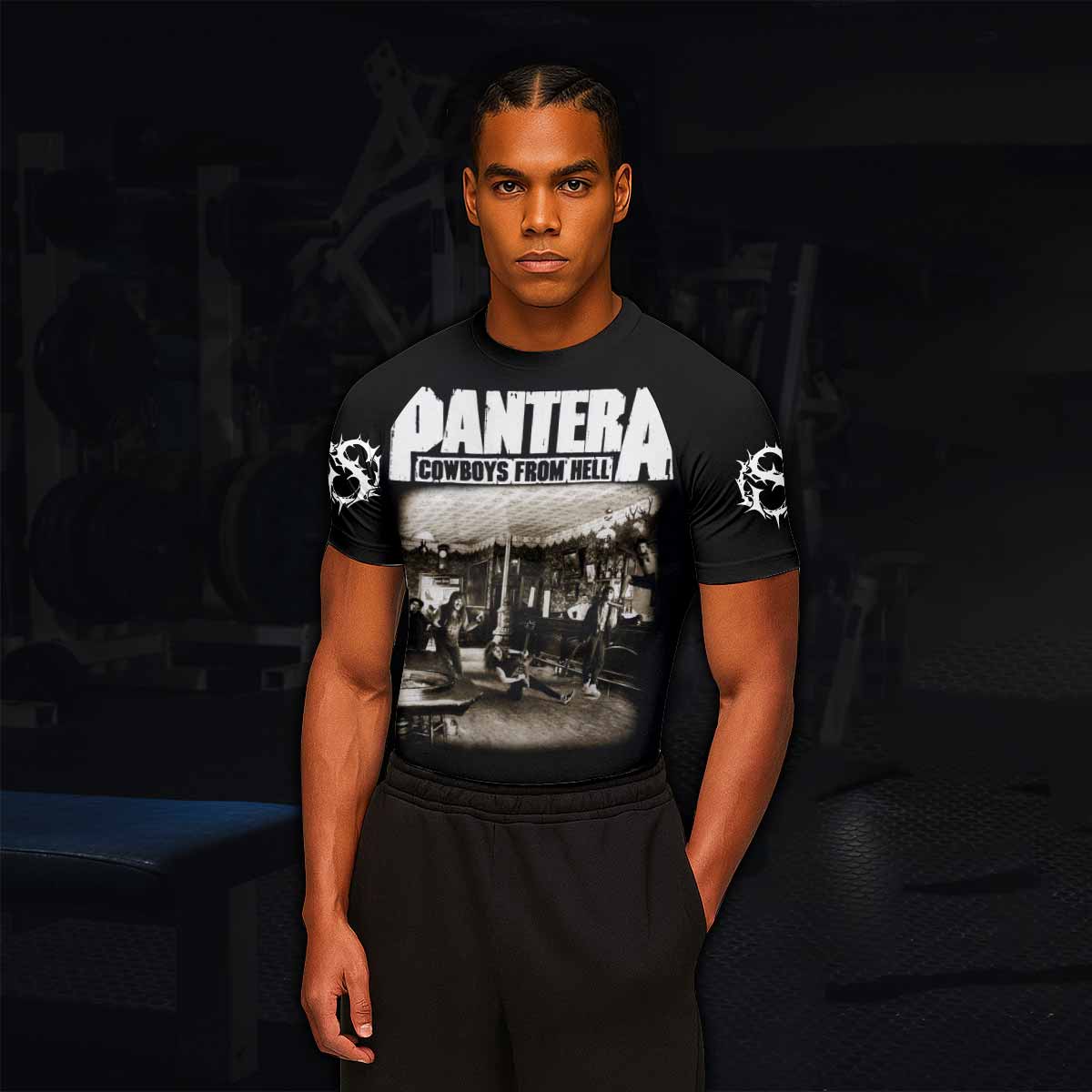 Cowboys from Hell Pantera Men's Rash Guard Short Sleeve - lifestyle view