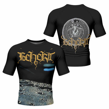 Beherit Drawing Down the Moon Men's Rash Guard Short Sleeve - front and back view