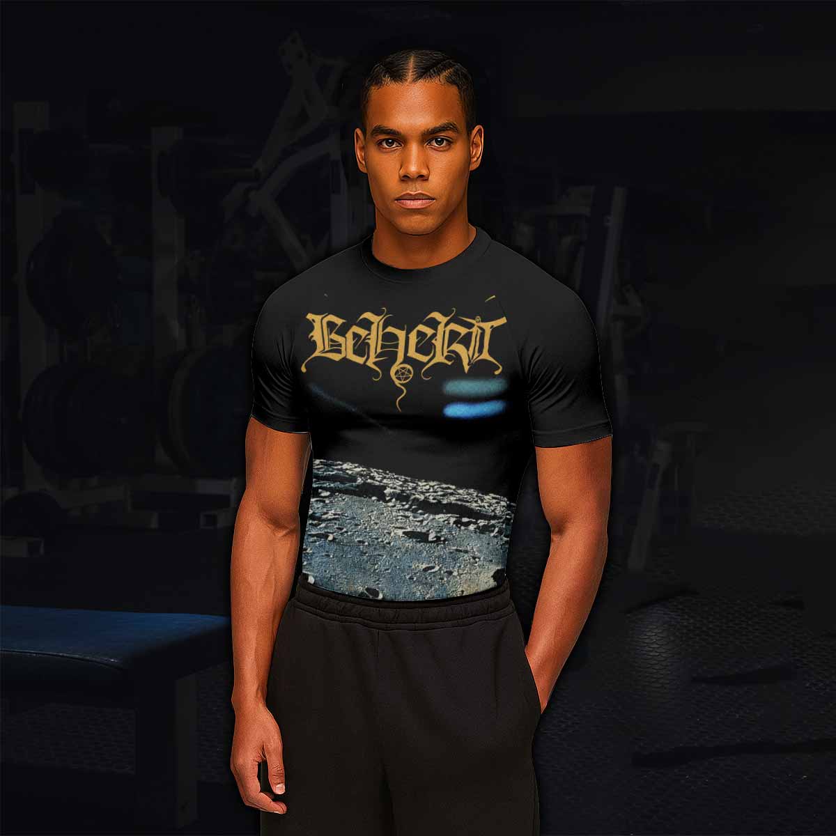 Beherit Drawing Down the Moon Men's Rash Guard Short Sleeve - lifestyle view