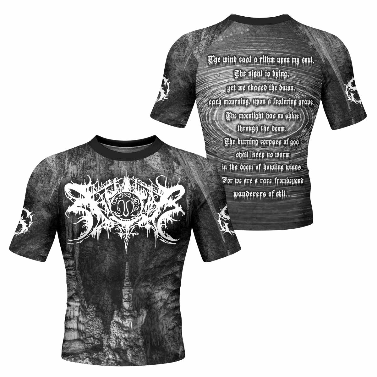 Xasthur Nocturnal Poisoning Men's Rash Guard Short Sleeve - front and back view
