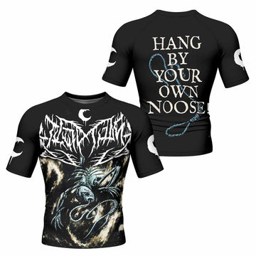 Leviathan A Silhouette in Splinters Men's Rash Guard Short Sleeve - front and back view