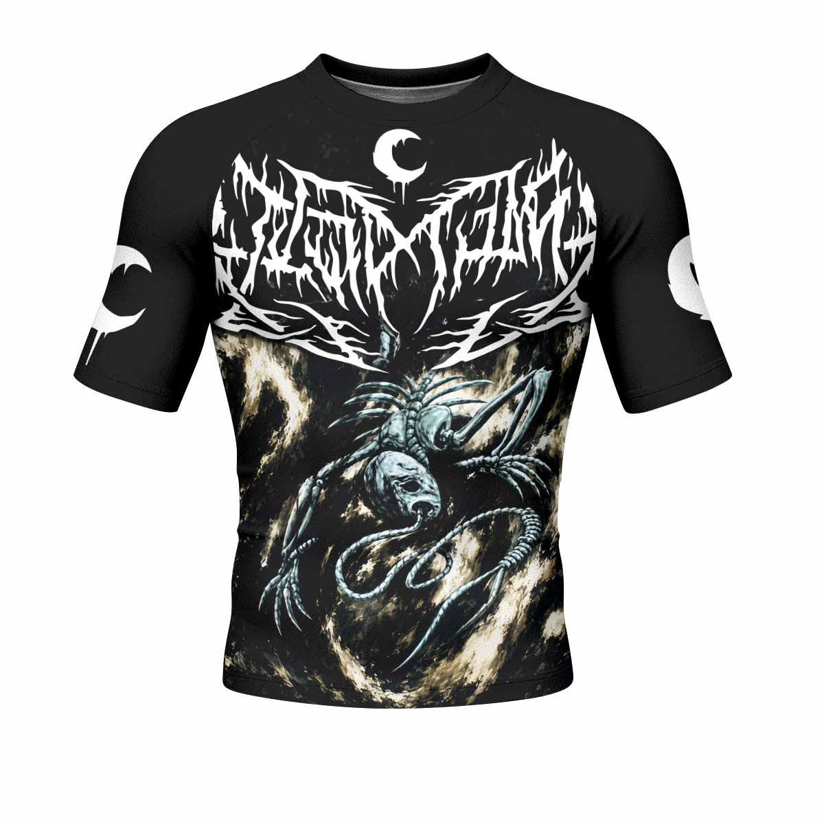 Leviathan A Silhouette in Splinters Men's Rash Guard Short Sleeve - front view mockup
