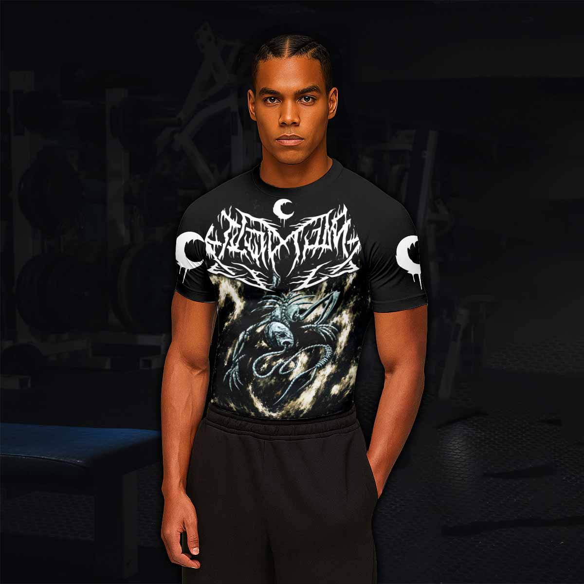 Leviathan A Silhouette in Splinters Men's Rash Guard Short Sleeve - lifestyle view