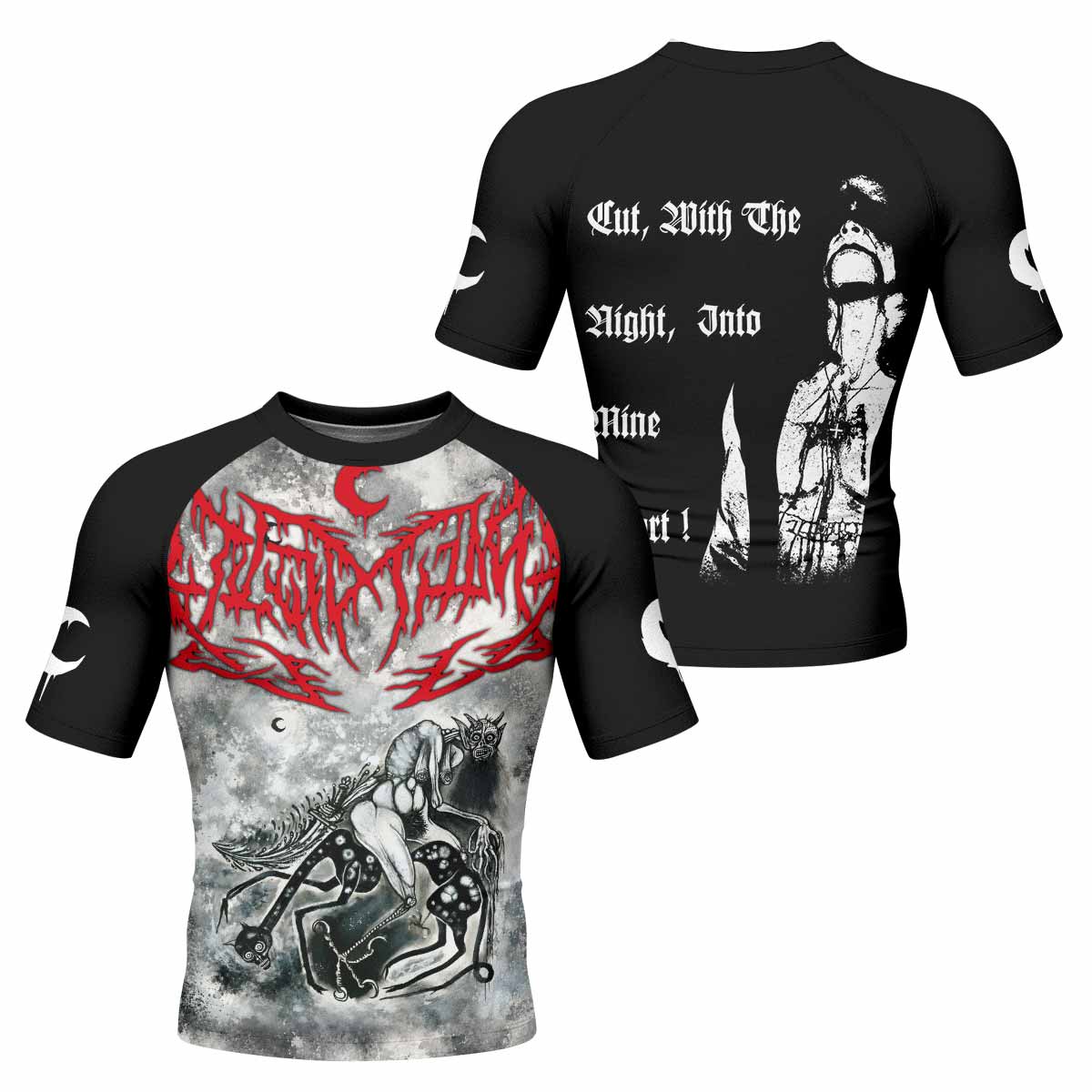 Leviathan Tentacles of Whorror Men's Rash Guard Short Sleeve - front and back view