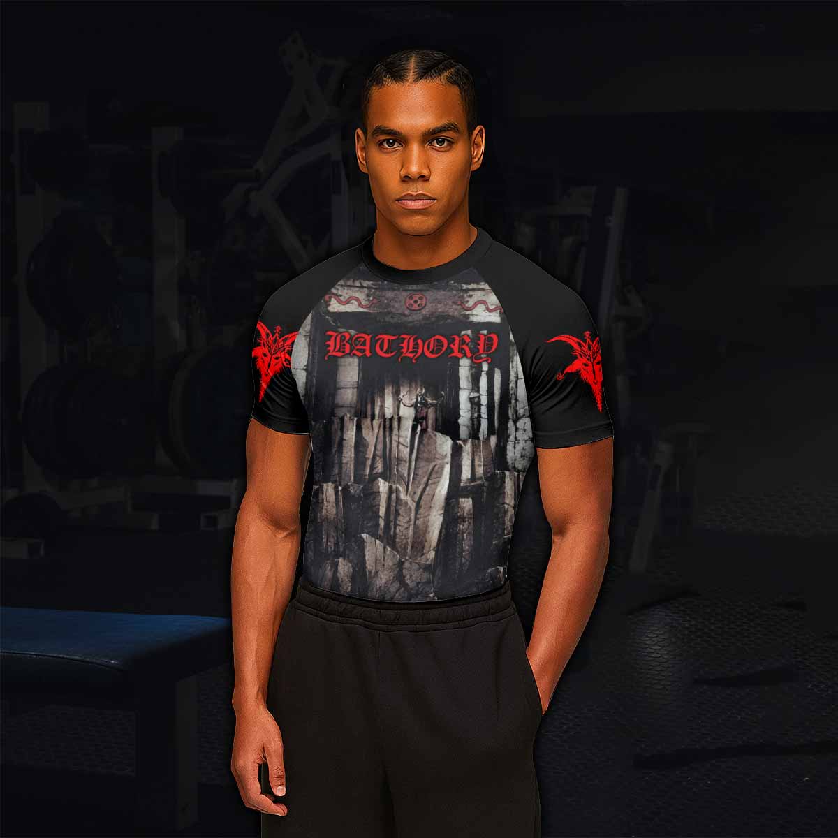 Bathory Under the Sign of the Black Mark Men's Rash Guard Short Sleeve - lifestyle view