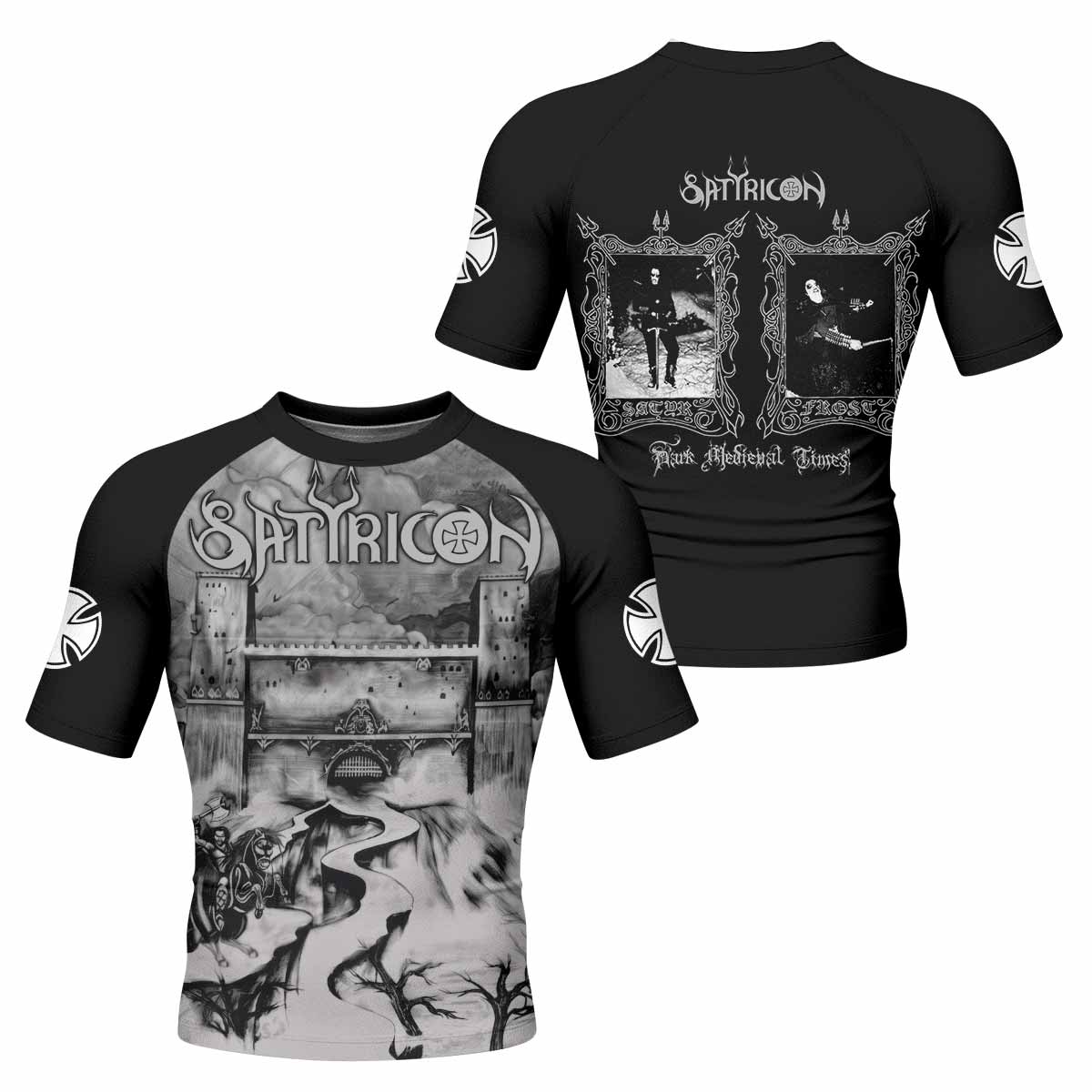 Satyricon Dark Medieval Times Men's Rash Guard Short Sleeve - front and back view