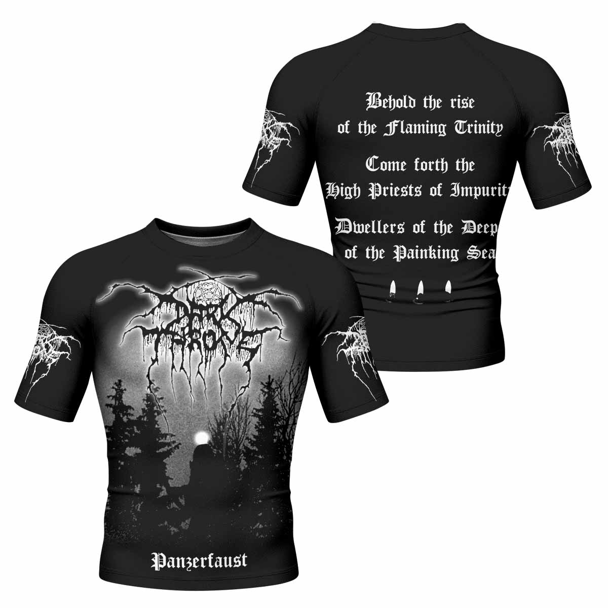 Darkthrone Panzerfaust Men's Rash Guard Short Sleeve - front and back view