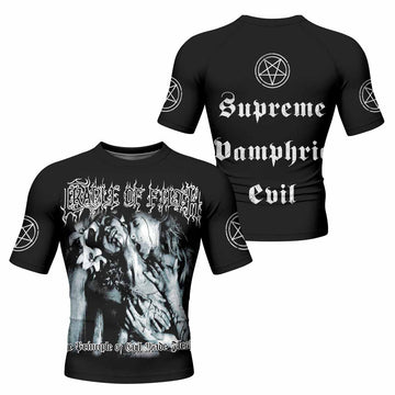 Cradle of Filth The Principle of Evil Made Flesh Men's Rash Guard Short Sleeve - front and back view