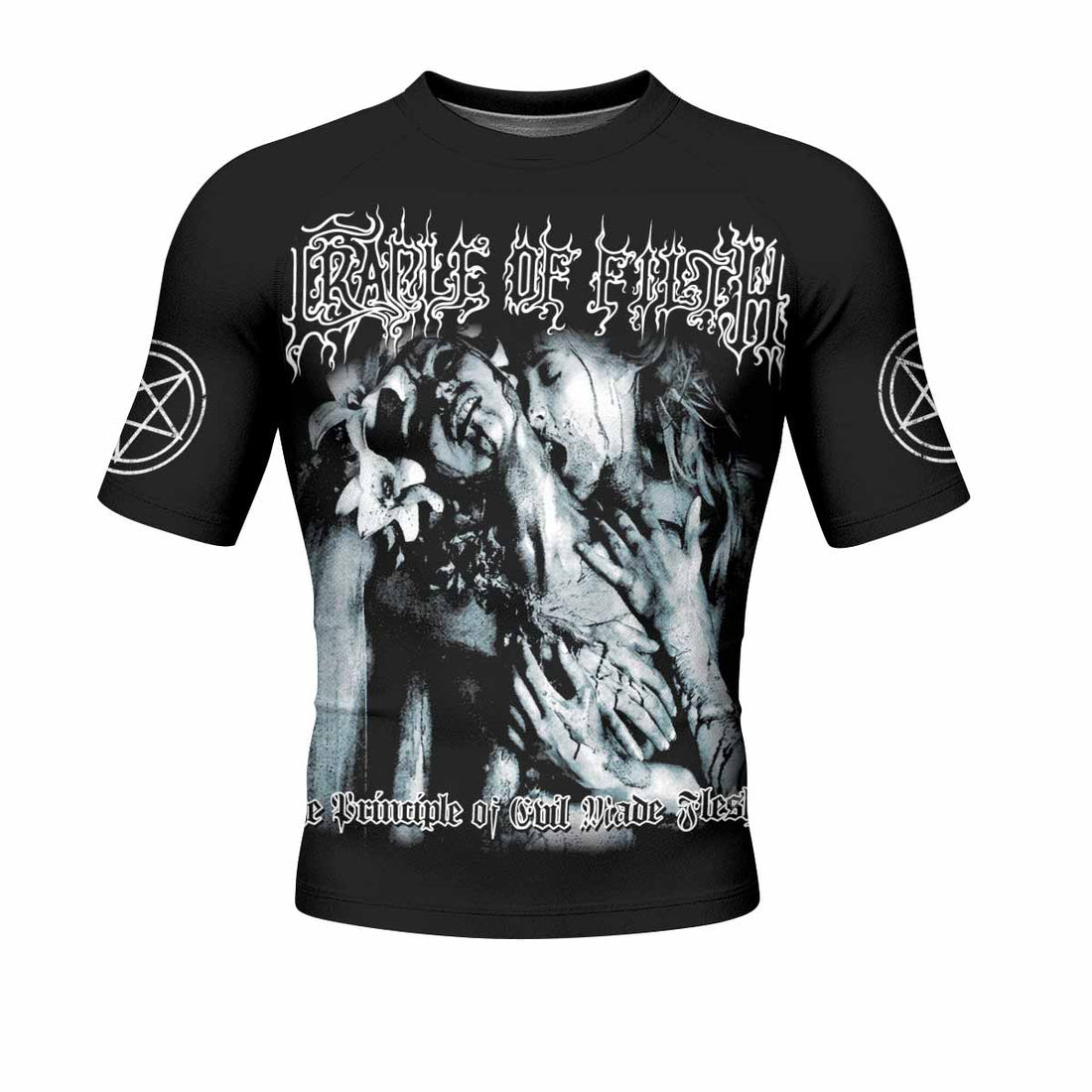 Cradle of Filth The Principle of Evil Made Flesh Men's Rash Guard Short Sleeve - front and back view