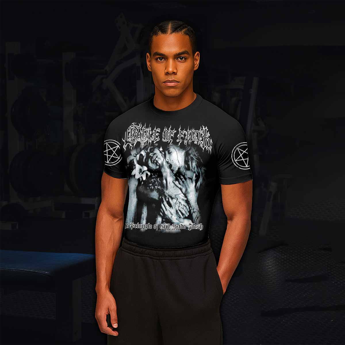 Cradle of Filth The Principle of Evil Made Flesh Men's Rash Guard Short Sleeve - lifestyle view