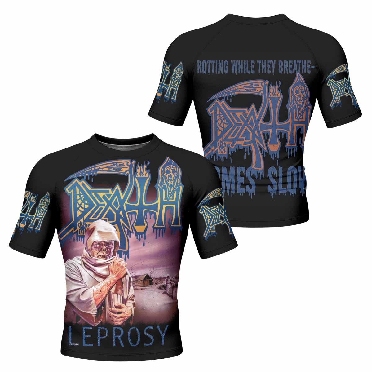 Death Leprosy Men's Rash Guard Short Sleeve - front and back view