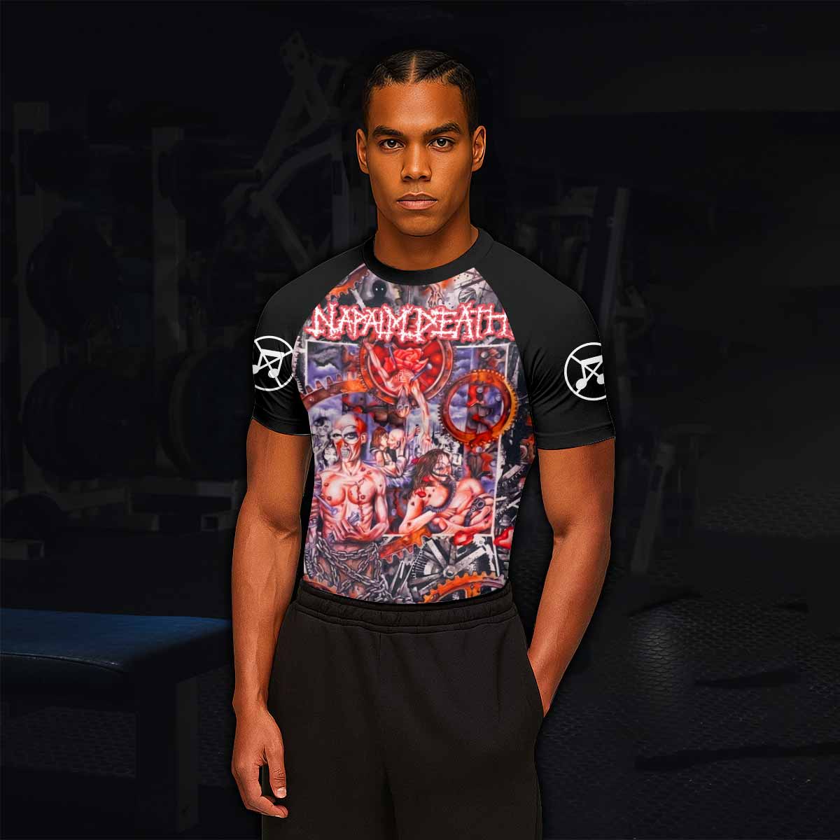 Napalm Death Utopia Banished Men's Rash Guard Short Sleeve - lifestyle view