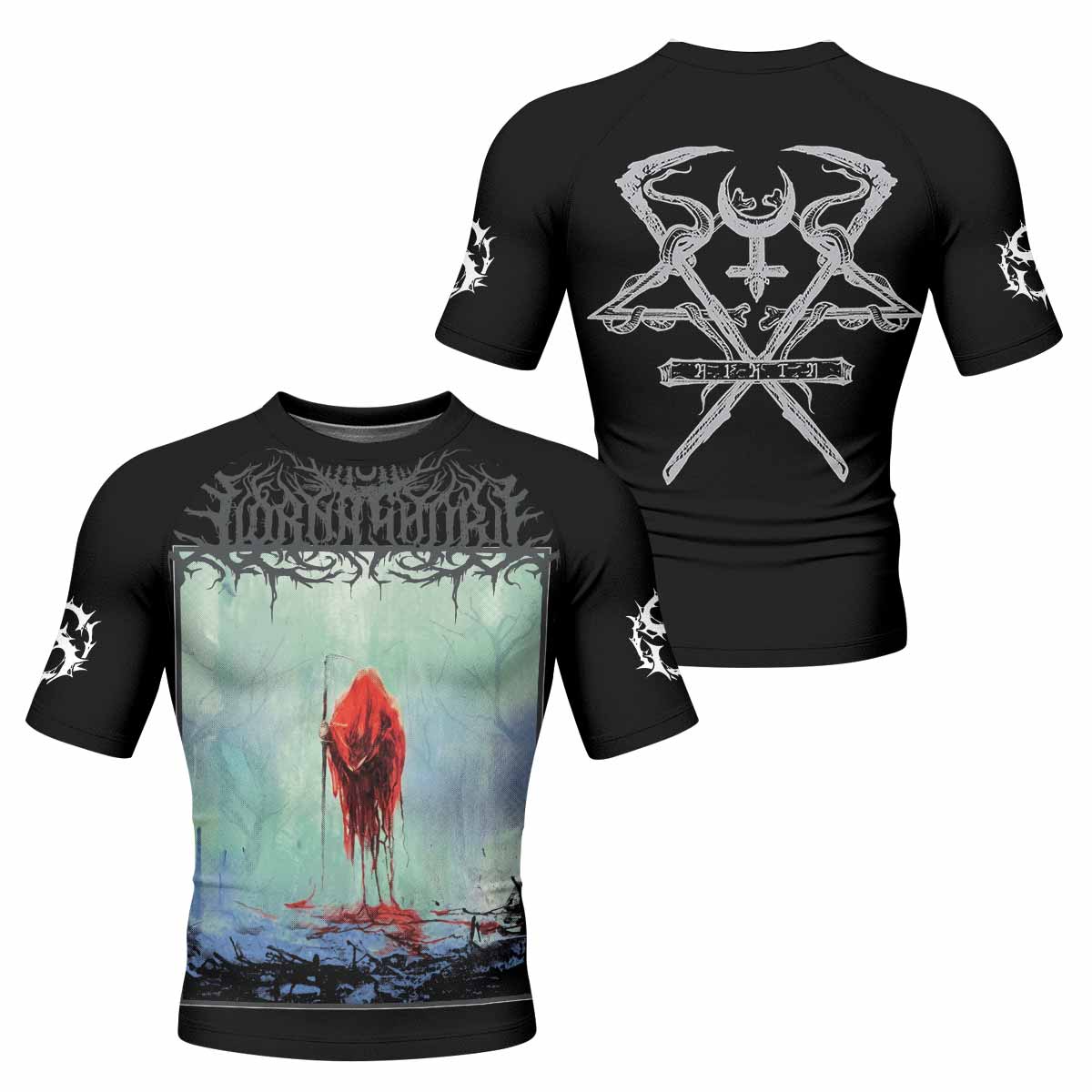 Lorna Shore And I Return To Nothingness Men's Rash Guard Short Sleeve - front and back view