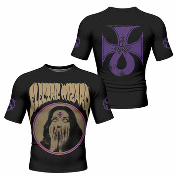 Electric Wizard Let Us Prey Men's Rash Guard Short Sleeve - front and back view