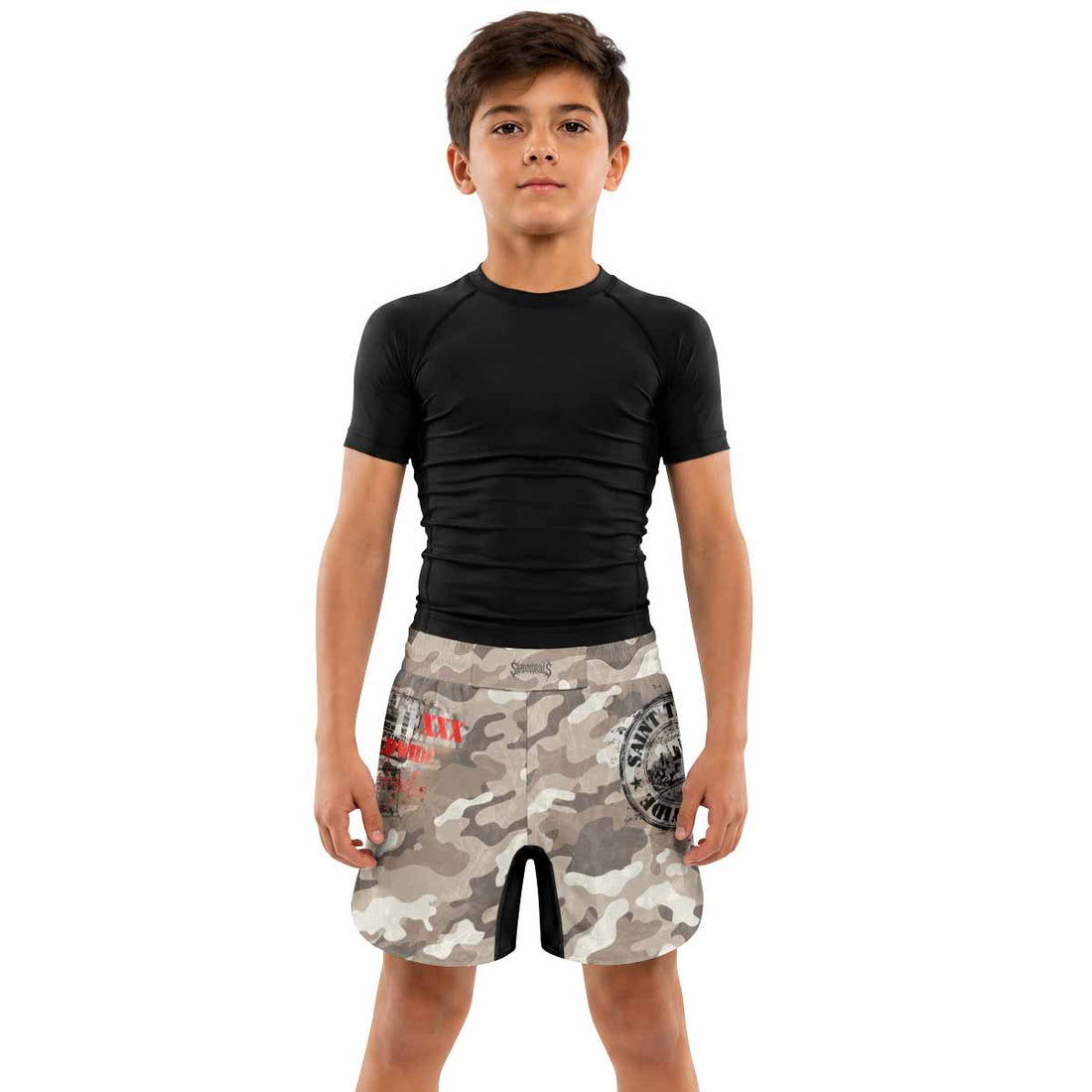 Saint Tears Camo Kids Grappling Shorts - lifestyle