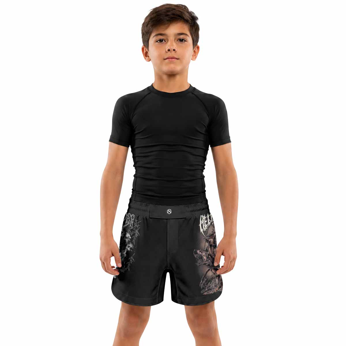 Dark Cerberus Unleashed Kids Grappling Shorts - lifestyle