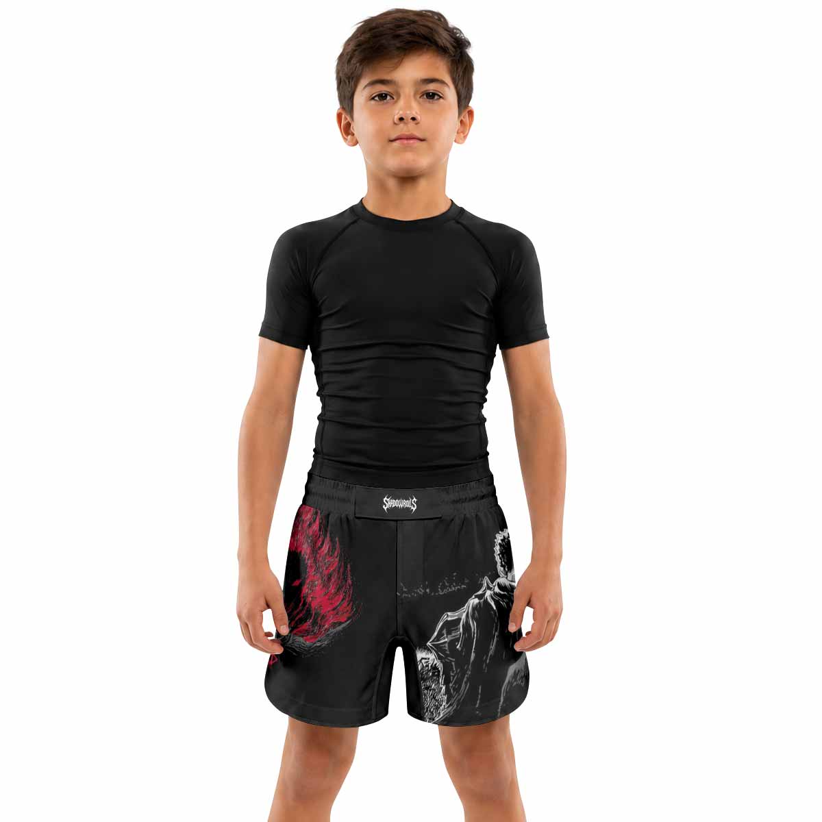 Berserk Black Swordsman Kids Grappling Shorts - lifestyle