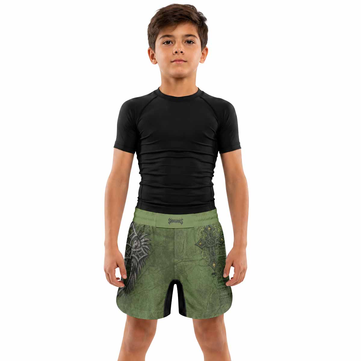 Gothic Cross Kids Grappling Shorts - lifestyle