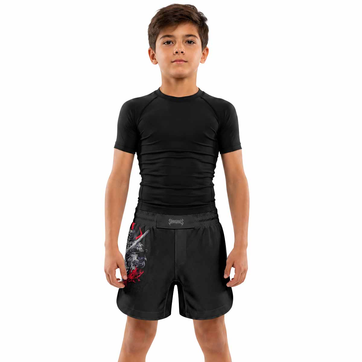 Skull Knight Berserk Kids Grappling Shorts - lifestyle