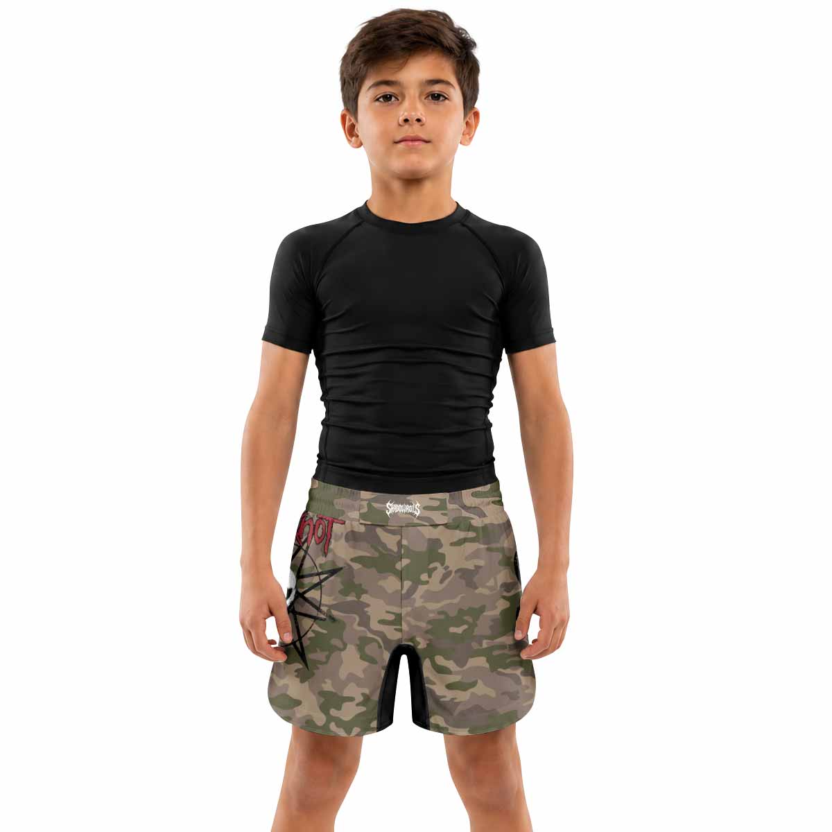 Slipknot Mask Camo Kids Grappling Shorts - lifestyle