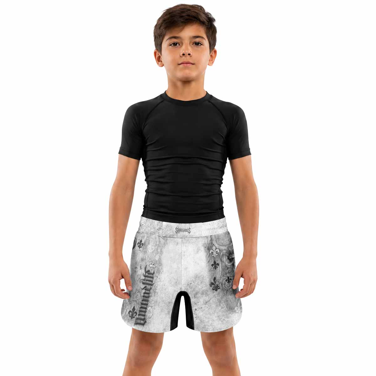 Fleur-de-Lis Rebirth Kids Grappling Shorts - lifestyle