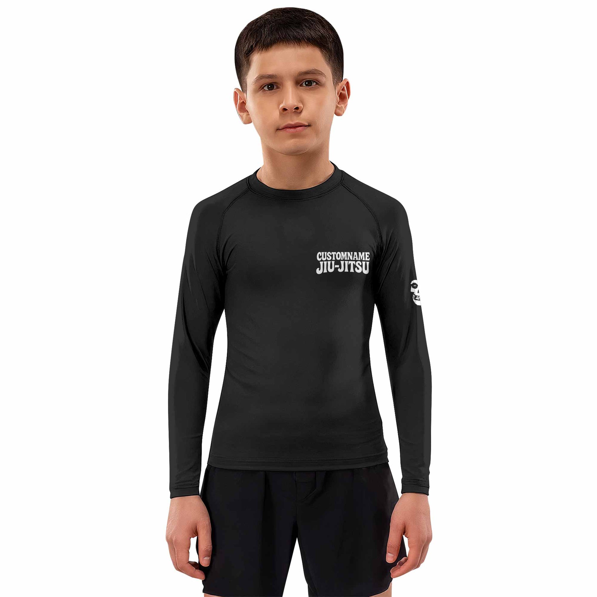 Custom Name Skull Jiu-Jitsu Kids Rash Guard