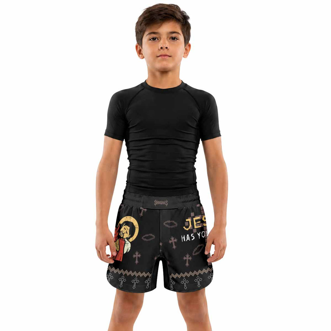 Jesus Has Your Back Kids Grappling Shorts - lifestyle