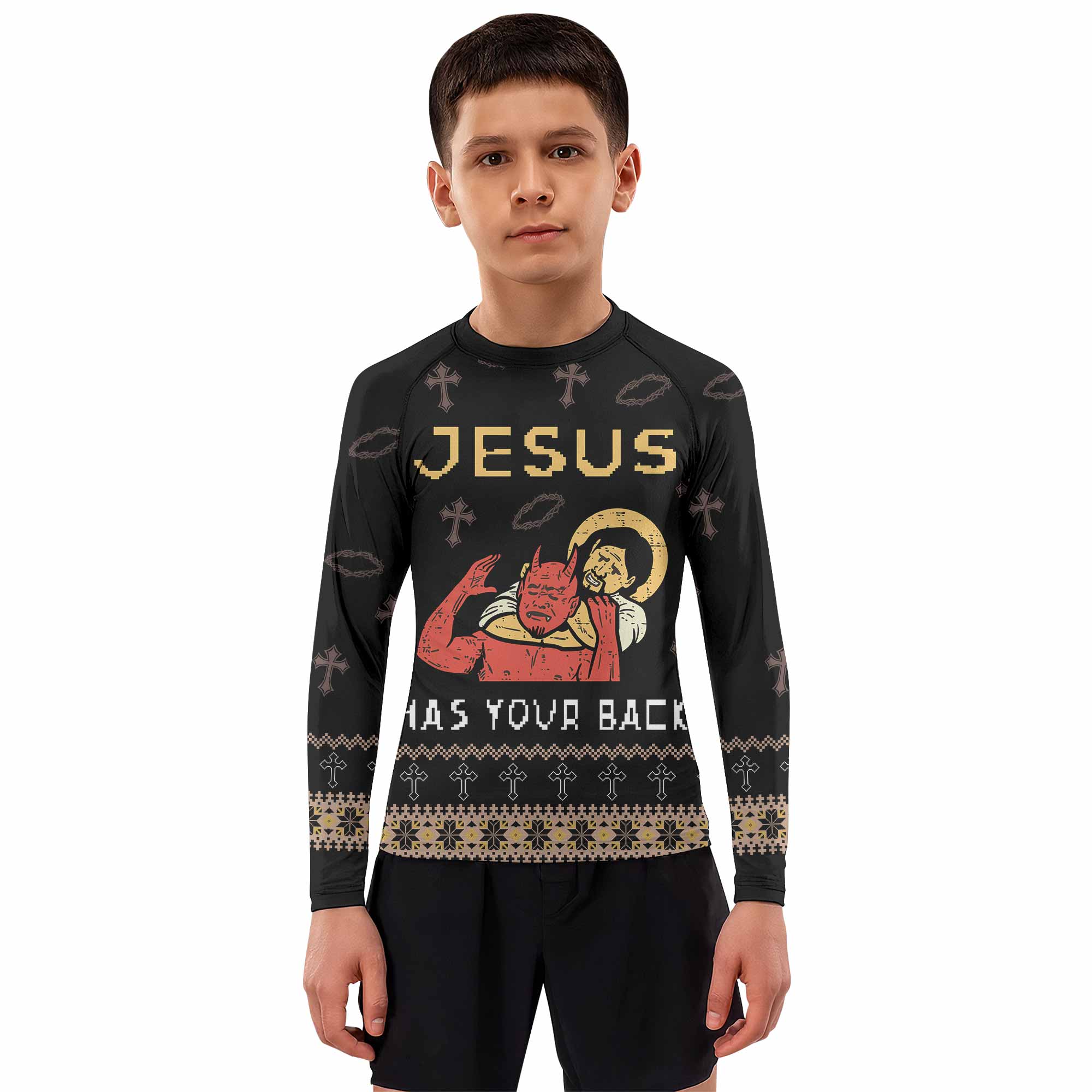 Jesus Has Your Back Kids Rash Guard