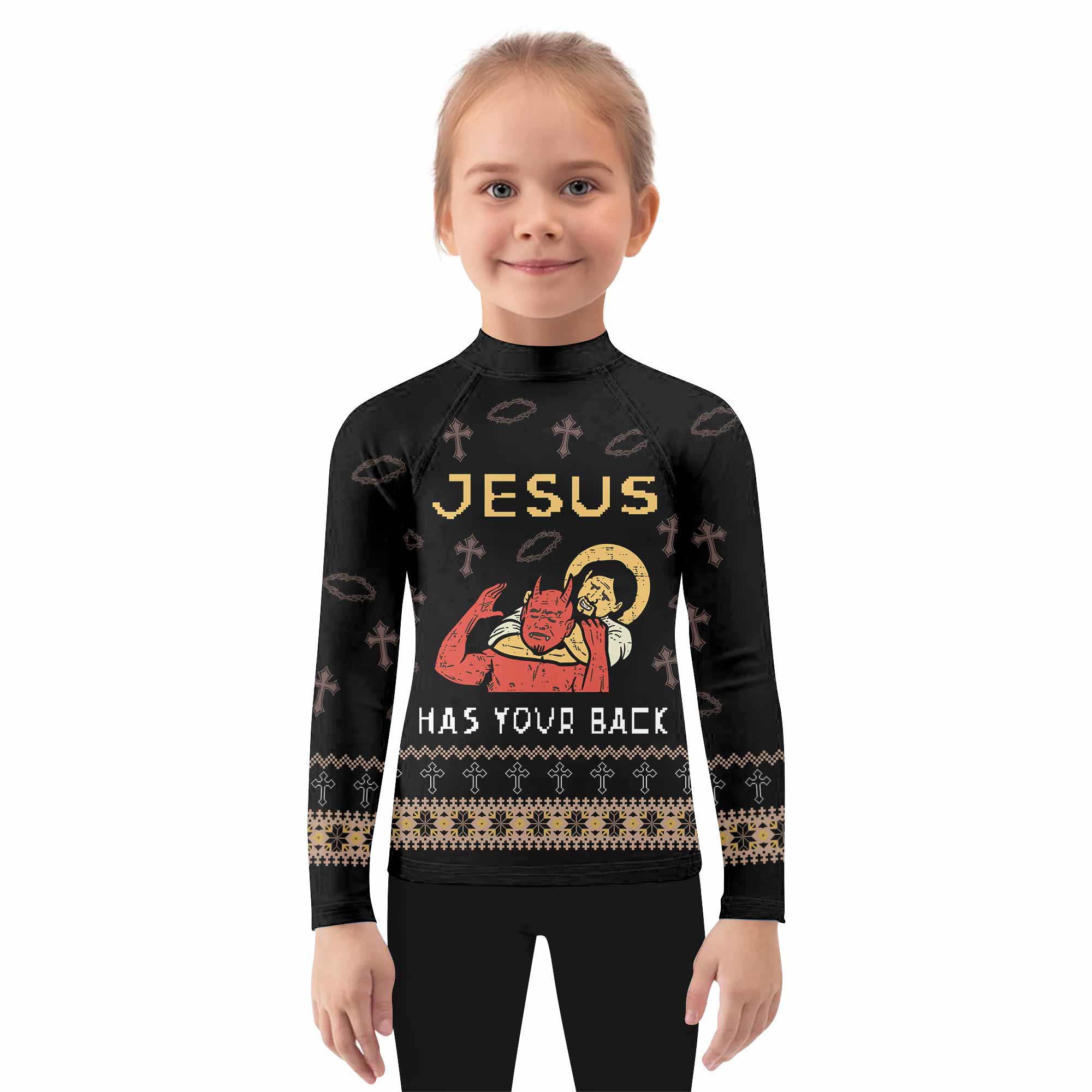 Jesus Has Your Back Kids Rash Guard